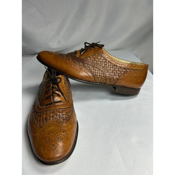 Mezlan Sevilla Oxford Woven Leather Dress Shoes Men 12 EE Brown Handcrafted ￼